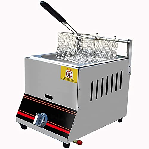 YSDQ Freidora Comercial con Cesta y Tapa Freidora de Gas Sartn Gruesa de Acero Inoxidable con encimera freidora Profunda, para Restaurante y Uso domstico