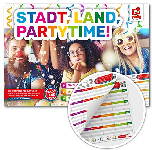 Rudy Games - Stadt, Land, Partytime - Stadt, Land, Fluss Vorlage Block für Kinder und Familien - Partyspiel | Familienspiel | Mitbringsel