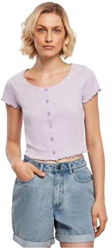 Urban Classics Damen Ladies Cropped Button Up Rib Tee Lilac, 5XL