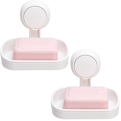 TAILI Jabonera Baño 2 Pack, Soporte de Succión Jabón de 5 KG para Baño, Bañera, Montado en Pared, Impermeable, Sin Taladro, Jabonera Ducha Desmontable, Vaso de Succión para Esponja de Lavabo, Blanco