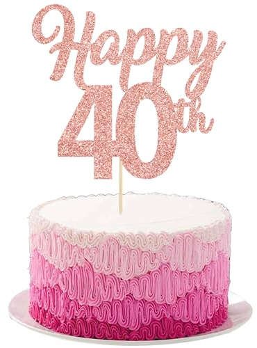 3Pcs Happy 40th Cake Toppers Rose Gold Glitter Number 40 Forty Birthday Cake Pick Decorations for Cheers to 40 Years Old 40th Birthday Wedding Anniversary Party Supplies