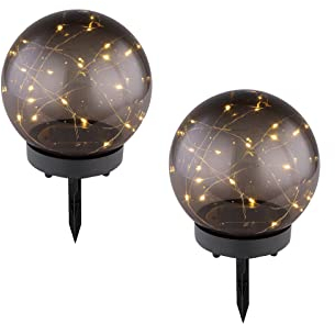 Ausgefallene Solarkugeln im 2er SET Ø 15cm rauchfarbig mit LED Lichterkette