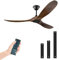 OUENGK Ventilateur de Plafond 132cm en Bois Sans Lumière - Moteur DC Réversible, Télécommande, 3 Pales, Moderne, Intérieur/Extérieur
