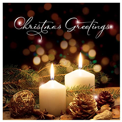 Luxury Christmas Cards, Pack of 10, Candles, by Just Cards Direct | 10 large 16x16cm cards with white envelopes; gold foil; greeting inside; traditional Christmas cards; printed in the UK