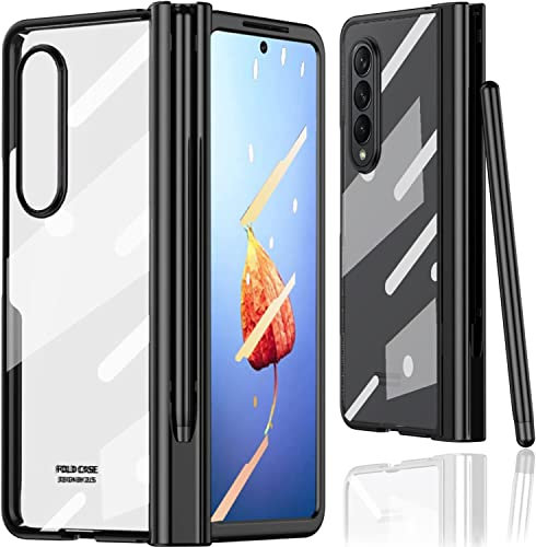 Miimall Coque Transparente pour Coque Z Fold 4 avec Stylet S, Z Fold 4 avec Film de Protection d'écran + Protection Contre Les charnières Rigide PC Ultra Fin pour Galaxy Z Fold 4 Noir