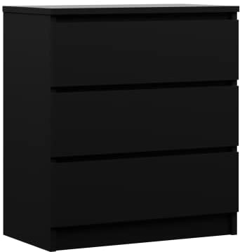 3E 3xE living.com Kommode mit 3 Schubladen, Farbe: Schwarz Matt, H: 79 cm, B: 70 cm, T: 39 cm