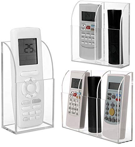 WMLBK Remote Holder, Wall Mounted Clear Acrylic TV Remote Control Storage Box,1-3 Grids Optional Organizer Case for Air Conditioner, Media Remotes, Mobile Phone (Two Cases)