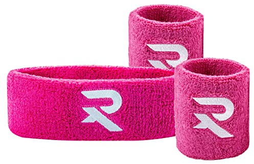 Raquex Armband & Stirnband Set - 2 x Armband, 1 Stirnband, eng anliegend, Baumwolle, Dehnbare Schweißbänder für Sport (Rosa)