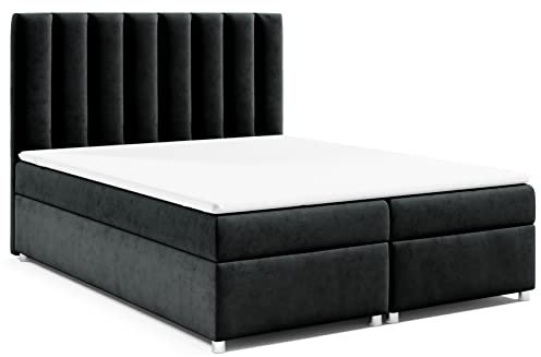 Best for Home Boxspringbett mit Bettkasten Trinity K-10 Bonellfederkern inkl. Topper 200x200 Schwarz