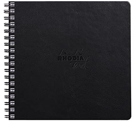 Rhodia 116185C - Rhodia Touch Spiralalbum Mixed Media Book, Doppelspirale, 32 Blatt Paint'ON-Papier extraweiß 250g, 21x21 cm, ideal für Mischtechniken und Kunst, Schwarz, 1 Stück