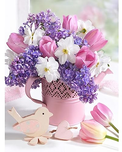 DAERLE 5D DIY Fleurs colorées Diamond Art Painting Kit Complet, Fleurs Diamant Peinture Broderie Point de Croix Diamond Art Painting Kits pour Maison Bureau Décoration 30x40cm