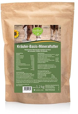 Sanct Bernhard tierlieb Kräuter-Basis-Mineralfutter | Für Pferde | Mit Leinsamen, Kräutern & Bierhefe | Mineralergänzungsfutter | 1,2kg