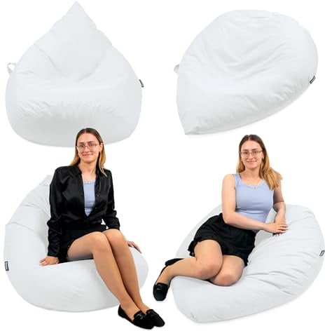 Droplet-Lounge Sitzsack Tropfenform 3XL 90cm | Sitzkissen Outdoor Indoor Erwachsene | Bean Bag Bodenkissen mit Füllung | Oxford 600D Oeko-TEX | wasserabweisend (Weiß)