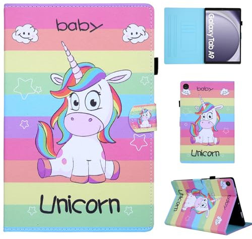 CXTCASE Custodia per Samsung Galaxy Tab A9 2023 (SM-X110/SM-X115) 8.7, custodia protettiva con supporto per Samsung Galaxy Tab A9 2023, unicorno arcobaleno