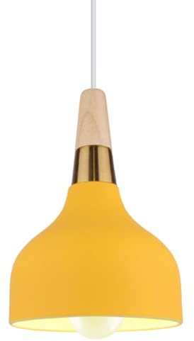 PETITES ECREVISSES Pendelleuchte Moderne Hängeleuchter Vintage E27 Industrielle Deckenleuchte Innen Hängelampe Metall und Holz Beleuchtung für Küche Esszimmer Schlafzimmer (Gelb)