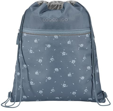 coocazoo Turnbeutel „Bloomy Daisy”, hellgrau, mit Reißverschlussfach und Kordelzug, reflektierende Elemente, Schlaufen zur Befestigung am Schulrucksack, 10 Liter, ab der 3. Klasse