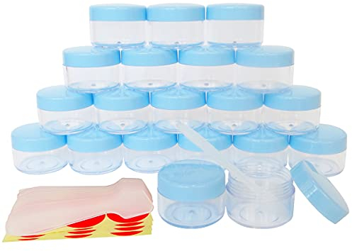 Wopanxye 20pcs 15g Small Containers with BLUE Lids, 15ml Travel Size Lip Gloss Round Pots, Tiny 15 Gram Bottle for Cosmetics, Eye Shadow, Nails, Face Cream, Lip Balm, Glitters, Skincare Essence Oils