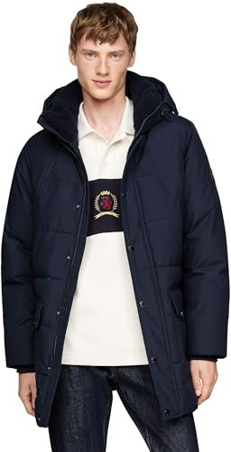 Tommy Hilfiger Herren Daunenmantel Rockie Utility Parka mit Knopfleiste, Blau (Desert Sky), XS
