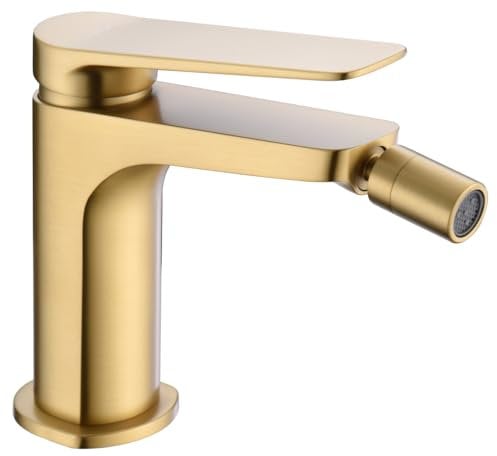 MICE - Grifo monomando para bidé hecho de latón - Grifo para wc apto para agua frio/caliente - Grifo higienico Color Oro Cepillado BDN047-2OC Serie Napoles