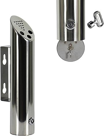 Cenicero de pared cilíndrico para exteriores con cerradura - Columna de cigarros de metal elegante para hoteles grandes