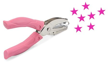 Star Shape Hole Handhold Single Paper Hole Punch for Paper and Crafts, 1/4 inch Puncher with Pink Soft Thick Silicone Cover