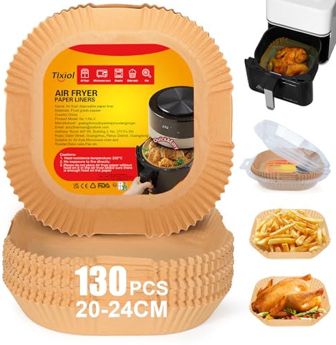 Tixiol 130 Stück Backpapier für Heißluftfritteuse 4,5L-8L, 20-24cm Airfryer Backpapier Wasserdicht Ölfest Air Fryer Baking Paper Antihaft Einwegschalen Luftfritteuse Pergamentpapier Liner