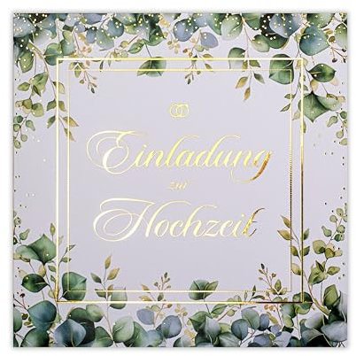 Art Nuvo HOCHZEITSEINLADUNGEN SATZ 20 St. 135x135mm MIT BEDRUCKBAREN EINLAGEN UND UMSCHLÄGEN FÜR HOCHZEIT – VERGOLDETES MUSTER