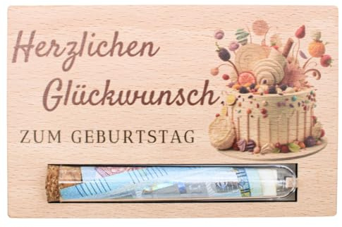 Geldgeschenk zum Geburtstag - Geschenkkarte aus Holz, Geburtstagsgeschenk Frauen und Männer, Geld kreativ verschenken, Geschenkverpackung Geld Gutschein, Geburtstagskarte (Geburtstagstorte)