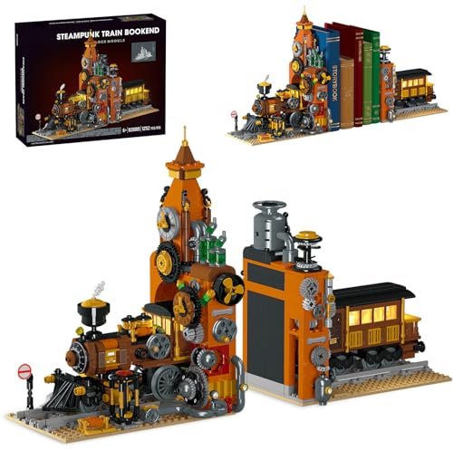 Dollox Lot de 1 252 serre-livres en forme de train steampunk avec lumière LED pour bibliothèque (train)