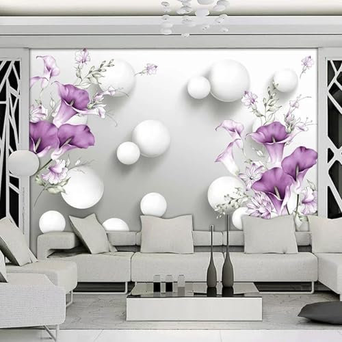 MIXUEXUNLU Wallpaper 3D Three-Dimensional Sphere Purple Horseshoe Grass Flower Mural Modern Bedroom Living Room TV Background Wall Painting