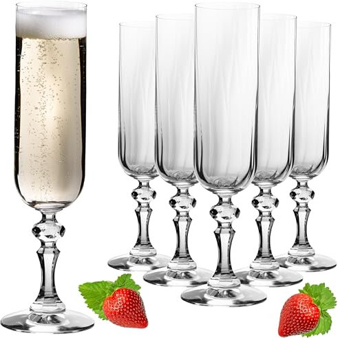 IMPERIAL geriffelte Sektkelche 200ml (max 250ml) 'Prag' Set 6-Teilig Sektgläser aus Crystalline Glas Spülmaschinenfest