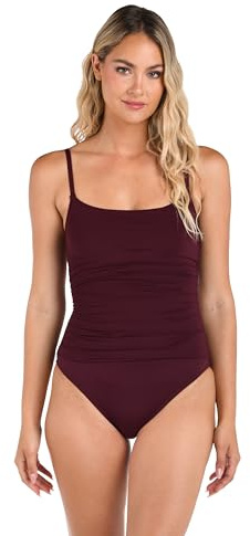 La Blanca Women's Island Goddess Rouched Body Lingerie Mio One Piece Swimsuit, Dark Cherry, 14