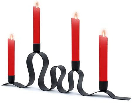 Metall Kerzenständer Wellen schwarz - 45 x 15 cm - Advents Kerzenhalter wellig für 4 Stabkerzen - Deko Kerzenleuchter für Stabkerzen Tafelkerzen für Weihnachten modern elegant