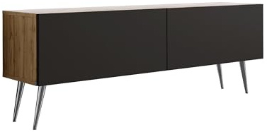 3E 3xE living.com TV-Schrank in Farbe Wotan-Eiche/Schwarz Matt, Chrombeine, A: B: 140 cm, H: 52 cm, T: 32 cm,