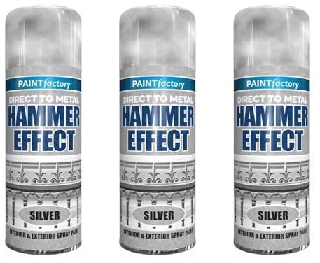 YSAMAX Hammer Spray Paint Effect Interior & Exterior Silver, Quick Formula, Durable, Long-Lasting, Ideal For Upcycling Furniture And Metalwork, (3PCS)