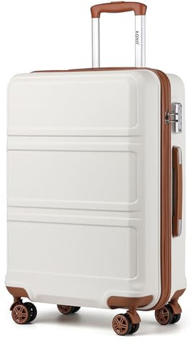 KONO Koffer Großer 28 Zoll Leicht ABS Hartschalenkoffer XL mit TSA-Schloss Reisekoffer mit 4 Rollen Rollkoffer 75×48×30cm, Cremeweiß