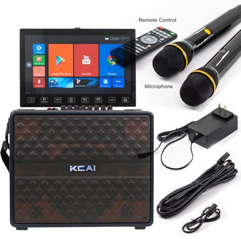 Máquina de karaoke con pantalla táctil de letras de canciones, WiFi, proyección de pantalla móvil. Altavoz Bluetooth con 2 micrófonos, fiesta al aire libre, reunión familiar, máquina de canto de