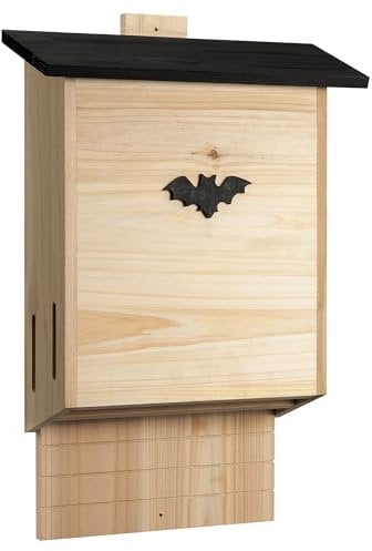 Navaris Nichoir Chauve-Souris en Bois - Maison cabane abri extérieur 29 x 12 x 50 cm - Boîte avec 2 Compartiments pour bâtiment ou Poteau