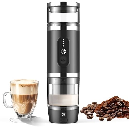 Hobsir Portable Electric Espresso Maker, Travel Coffee Machine for Camping, Car Coffee Maker with Frothing Base, USB-C, 3in1 Capsule, Portable Small Espresso Coffe Machine for RV, Hiking, Office Black