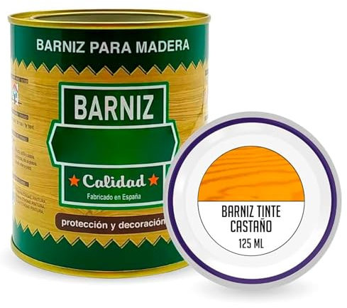 AC - Bote de Barniz Brillo para Madera - Fabricado en España - Ideal para todo tipo de Maderas, vigas, cerchas, marcos, etc. - Capacidad de 125 ML - Castaño