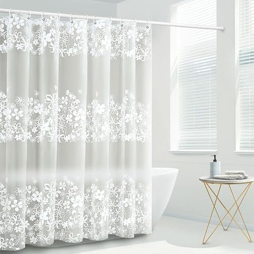 IGINOA Duschvorhang 180x200 Transparent Durchsichtig Weiß Antischimmel Badevorhang Shower Curtain Wasserdicht Blumen mit ösen Magnet Motiv Schimmelresistent Badewanne Vorhang Badewannenvorhang Muster