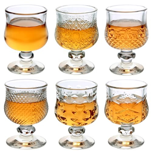 Homestia Cordial Glasses With Stem - Sherry, Port, Crystal Shot Glasses, Limoncello - 1.5 oz Sherry Glasses, Tequila Shot Glass (Set of 6), Perfect Elegant Gifts for Women Wife Girlfriend Lovers