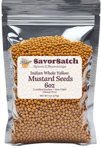 SavorSatch Yellow Mustard Seeds – 6 oz Resealable Pouch | Whole Indian Mustard Seed, Certified Kosher, Non-GMO, Bold Flavor for Pickling, Cooking, Spice Blends, and Indian Recipes