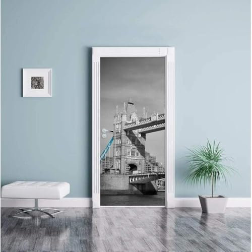 Adesivi per Porte Interne Londra Adesivo Porta 3D Grigio Autoadesiva Carta Parati 90x210 cm Decorazione da Parete Poster Murale per Soggiorno Camera da letto a.7417