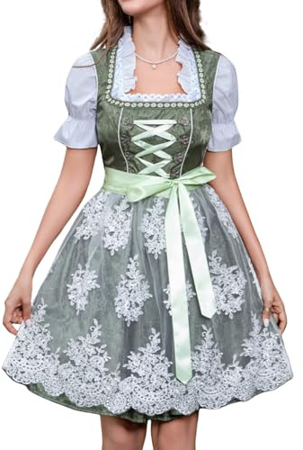 ABaoWedding Dirndl Kleid mit Spitze, Rosa, Traditionelles Trachtenkleid mit Schnürung, Festliches Design