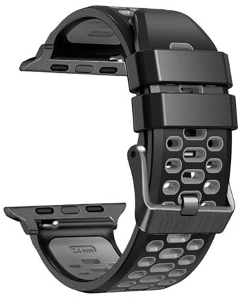 BDNJN FKM Correa de goma para reloj Apple Watch Band 9 8 7 6 5 4 SE Series 45 mm 44 mm 42 mm Ultra 1 2 49 MM Accesorios de repuesto para reloj Correas de pulsera(Black,44MM)