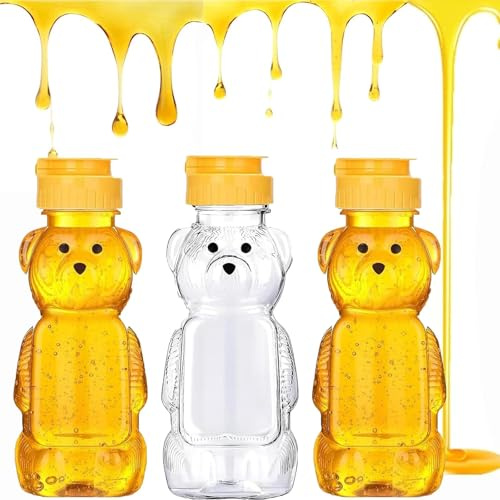 JazRvr 3 Stück Honigspender Bär Design, Honigglas Squeeze Flasche Mit Klappdeckel, Sirup Spender Transparent 350ml, Honiggläser Ideal Für Küche, Café Und Unterwegs