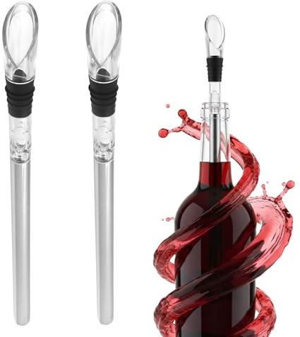 2pcs Wine Chiller Stick, Wine Cooler Stick, Bottle Cooler, Stainless Steel Wine Cooler Sleeve with Drip-Free Wine Pourer and Aerator, Champagne Cooler, Wine Accessories for White and Red