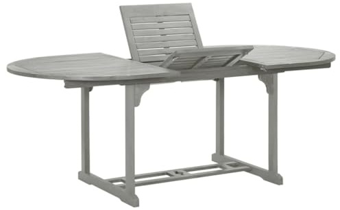 DELUKE Garten-Esstisch VEGO Grau (200x100) x75 cm Massivholz Akazie Oval | Gartentisch Holz klappbar Outdoortisch Terrassentisch verstellbar