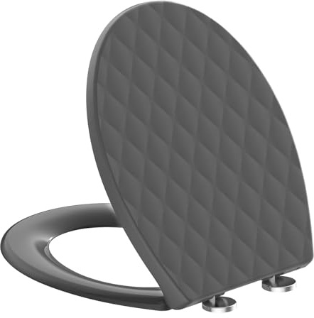 SREWOHS PRO Abattant WC Forme O en PP avec Frein de Chute Double, Motif 3D Effet Cuir, Anti-UV Inaltérable, Cuvette Toilette Quick Release, Fixation Top-Mount avec Vis 7 cm, Gabarit + Vidéo, Gris